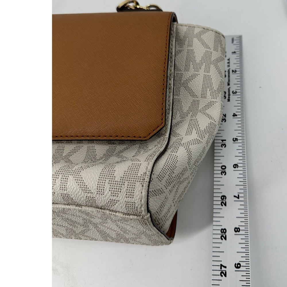 Michael Kors Monogram Vanilla Tan Leather Crossbody Bag Gold Hardware - Picture 9 of 9